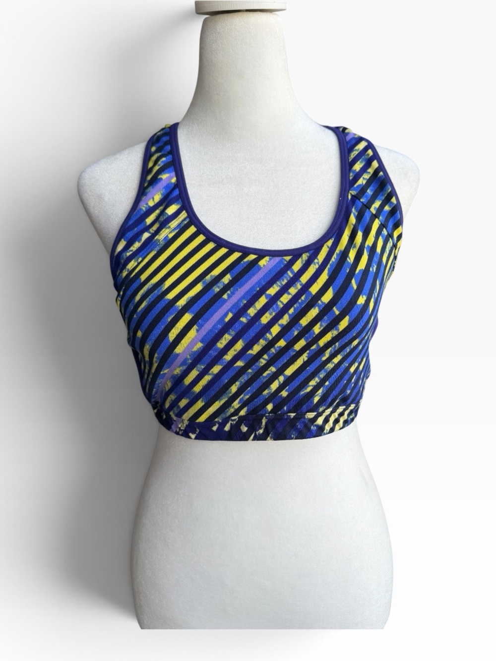 Athleta  Striped Racerback Sports Bra - Blue & Yellow XL